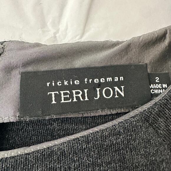 Rickie Freeman Teri Jon Wool Fit and Flare Bow Taffeta Dress | Gray Silver |SZ 2 - Picture 9 of 10